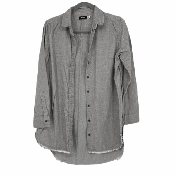 BDG Grey button down slit sides  fringe hem shirt - Picture 1 of 13